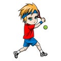 Cartoon boy playing tennis ball Royalty Free Stock Photo