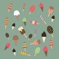 Vector popsicle ice cream, cone, collection with various color and shape. for sticker, design, wallpaper Royalty Free Stock Photo