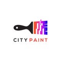 City Paint Brush Logo Design. Real Estate Colorfull Graphic. Renovation Repair Construction Icon.