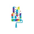 City Paint Brush Logo Design. Real Estate Colorfull Graphic. Renovation Repair Construction Icon.