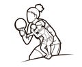 Group of Ping Pong players, Table Tennis players action cartoon sport graphic