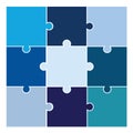 Puzzle pieces vector in blue colors - jigsaw pictogram vector Royalty Free Stock Photo