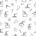 Noodle seamless pattern in cute doodle style vector illustration