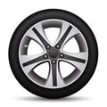 Realistic car wheel alloy black tire on white background vector Royalty Free Stock Photo