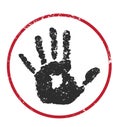 Grunge hand and red circle showing stop