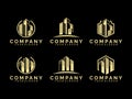 Building company logo template set with modern negative space illustration Royalty Free Stock Photo