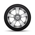 Realistic car wheel alloy black tire on white background vector