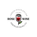 Red Rose Wine Logo Design Illustration . Flower Wine Logo Design . Nature Wine Logo Icon .Wine Logo Design Vintage Royalty Free Stock Photo