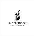 Drink Book Logo Design Education silhouette Template Vector Stock Illustration . Beer book logo Black icon design . BookShop Logo