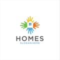 Hand Home Care Logo Design Colorful . Real Estate Hand Logo Template ColourFull Illustration. House Hand Logo Design .