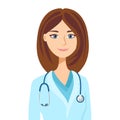 Female doctor with stethoscope icon. Vector illustration of woman healthcare worker Isolated on white