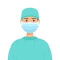 Surgeon in uniform and protective mask isolated on white background. Vector illustration of doctor