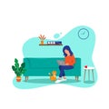 Flat design of women work from home illustration