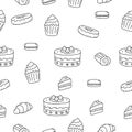 Seamless cake doodle pattern in cute hand drawn style Royalty Free Stock Photo