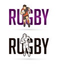 Font Rugby with rugby player action cartoon sport graphic vector. Royalty Free Stock Photo