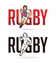 Font Rugby with rugby player action cartoon sport graphic vector. Royalty Free Stock Photo