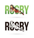 Font Rugby with rugby player action cartoon sport graphic vector. Royalty Free Stock Photo