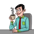 Funny office worker with a cup of coffee