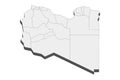 Libya map in 3D. 3d map with borders of regions.