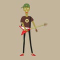 Vector illustration of young zombie rock guitarist character design