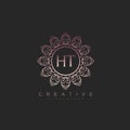 Letter HT Elegant initial logo Lotus vector