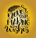 Never stop making wishes - inscription hand lettering vector. Typography design