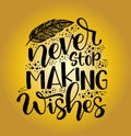 Never stop making wishes - inscription hand lettering vector. Typography design Royalty Free Stock Photo