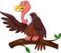 Cute cartoon vulture stand on a branch