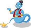 Cute cartoon genie appear from magic lamp