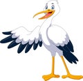 Cute cartoon stork posing waving