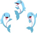 Cute cartoon funny dolphin set Royalty Free Stock Photo