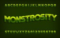 Monstrosity alphabet font. Hand drawn slime letters and numbers.