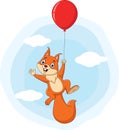 Cute squirrel cartoon flying with balloon Royalty Free Stock Photo