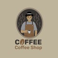 Vector illustration of young male barista coffee shop logo Royalty Free Stock Photo