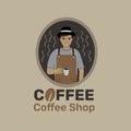 Vector illustration of young male barista coffee shop logo