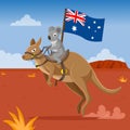 Koala and kangaroo carrying Australian flag Royalty Free Stock Photo