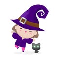 Happy Halloween. Cute little witch. Girl kid in Halloween costume isolated on white background. Kid Costume Party Vector Royalty Free Stock Photo