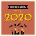 2020 graduation greeting card or banner design with vintage light bulb sign numbers.