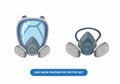 Masker gas respirator workwear in full face and half face vector set cartoon illustration isolated in white background