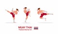 Muay Thai - Thai boxing traditional martial art from Thailand figure collection icon set in cartoon flat illustration vector isola