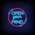 Open Your Mind Neon Signs Style Text vector Royalty Free Stock Photo