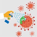 Disinfection spraying worker to eradicate corona virus covid 19 Vector Illustration .people Fight, Defeat, Protect virus concept.