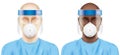 Doctors with plastic face shields surgical masks.