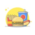 Flat design of cheese burger. Royalty Free Stock Photo