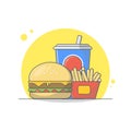 Cheese burger with softdrink and french fries. Royalty Free Stock Photo