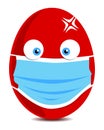 Easter red egg in a medical mask. smiley face. print sign