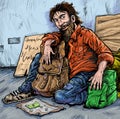 Homeless man smile on the street Royalty Free Stock Photo