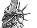 Statue of Liberty resists coronavirus by wearing a face mask. Vector image.