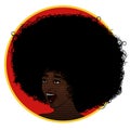 Lady singer soul music with afro hair style. Vector doodle.Suprised woman. Jazz music singer