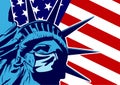 Statue of Liberty resists coronavirus by wearing a face mask. Vector image. Royalty Free Stock Photo